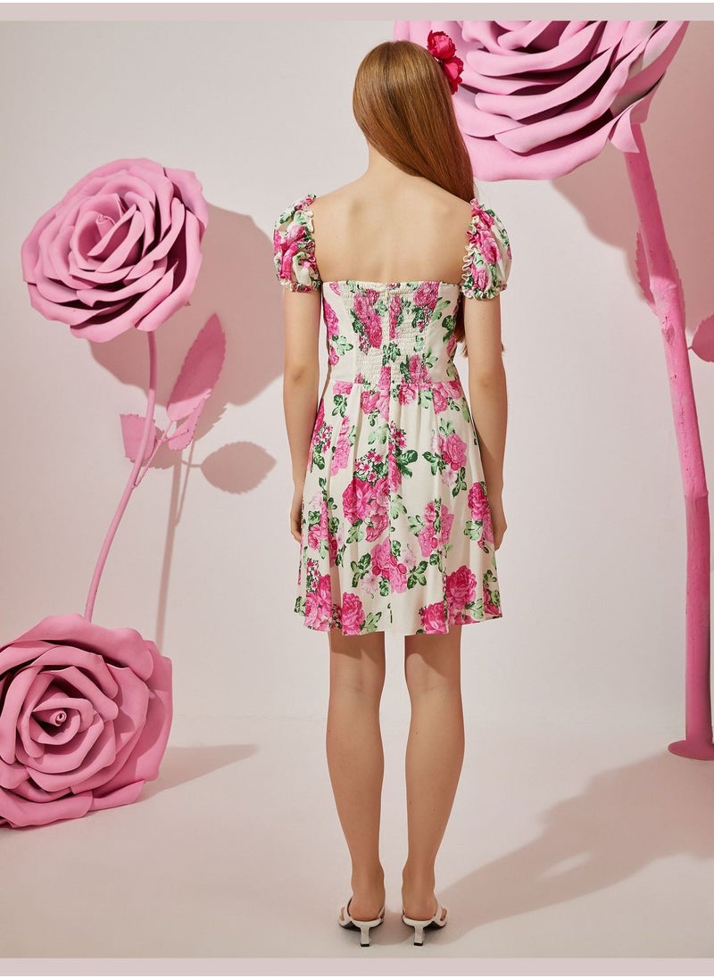 KOTON Heart Neck Puff Sleeve Mini Dress  - Image 4