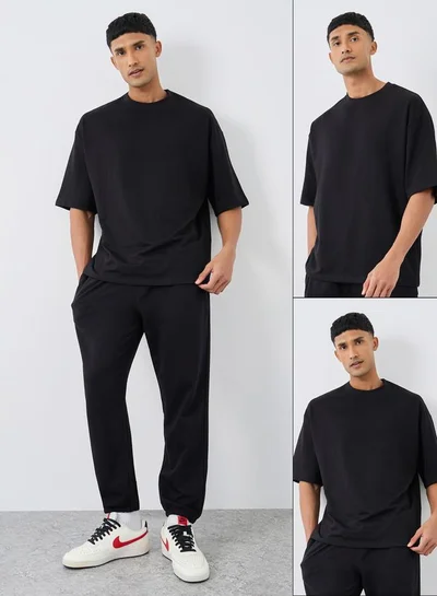 Styli Pack of 2 - Cotton Terry Boxy Crew Neck T-Shirt