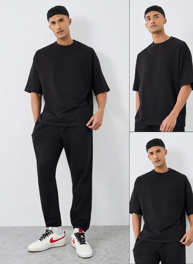 Styli Pack of 2 - Cotton Terry Boxy Crew Neck T-Shirt