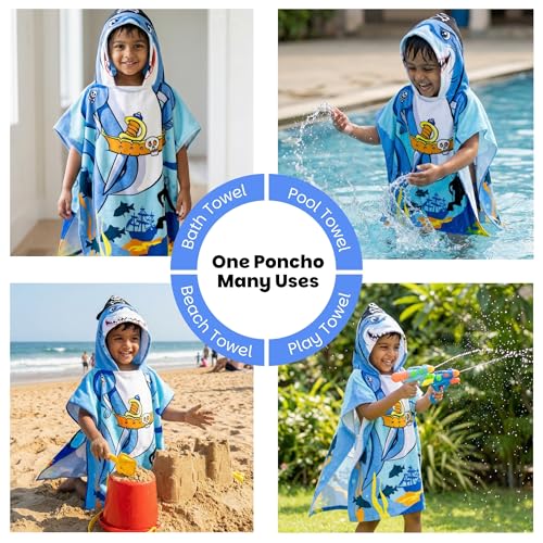 Famyo® Poncho Towel for Kids | Hooded Micro-Fiber Bath Towels | 60 x 60cm Toddler Pool Towel for Boys & Girls, 1-7 Years (Blue Pirate) - Image 4