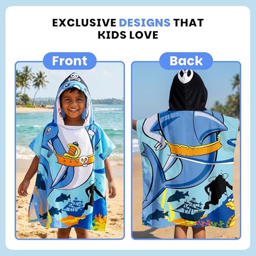 Famyo® Poncho Towel for Kids | Hooded Micro-Fiber Bath Towels | 60 x 60cm Toddler Pool Towel for Boys & Girls, 1-7 Years (Blue Pirate) - Image 5