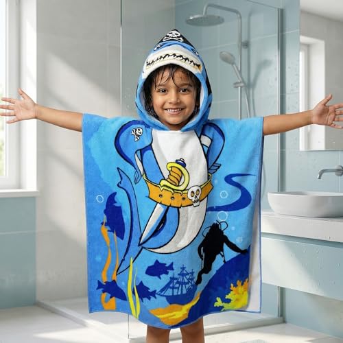 Famyo® Poncho Towel for Kids | Hooded Micro-Fiber Bath Towels | 60 x 60cm Toddler Pool Towel for Boys & Girls, 1-7 Years (Blue Pirate) - Image 3