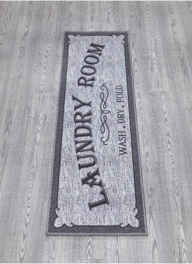 Ottomanson - Ottomanson Laundry Collection Non-Slip Rubberback Laundry Text Design 2x5 Laundry Room Runner Rug, 20" x 59", Light Gray - Image 1