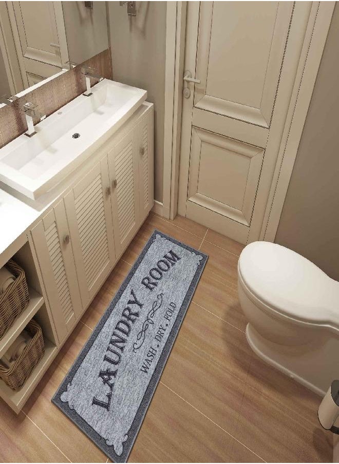 Ottomanson - Ottomanson Laundry Collection Non-Slip Rubberback Laundry Text Design 2x5 Laundry Room Runner Rug, 20" x 59", Light Gray - Image 1