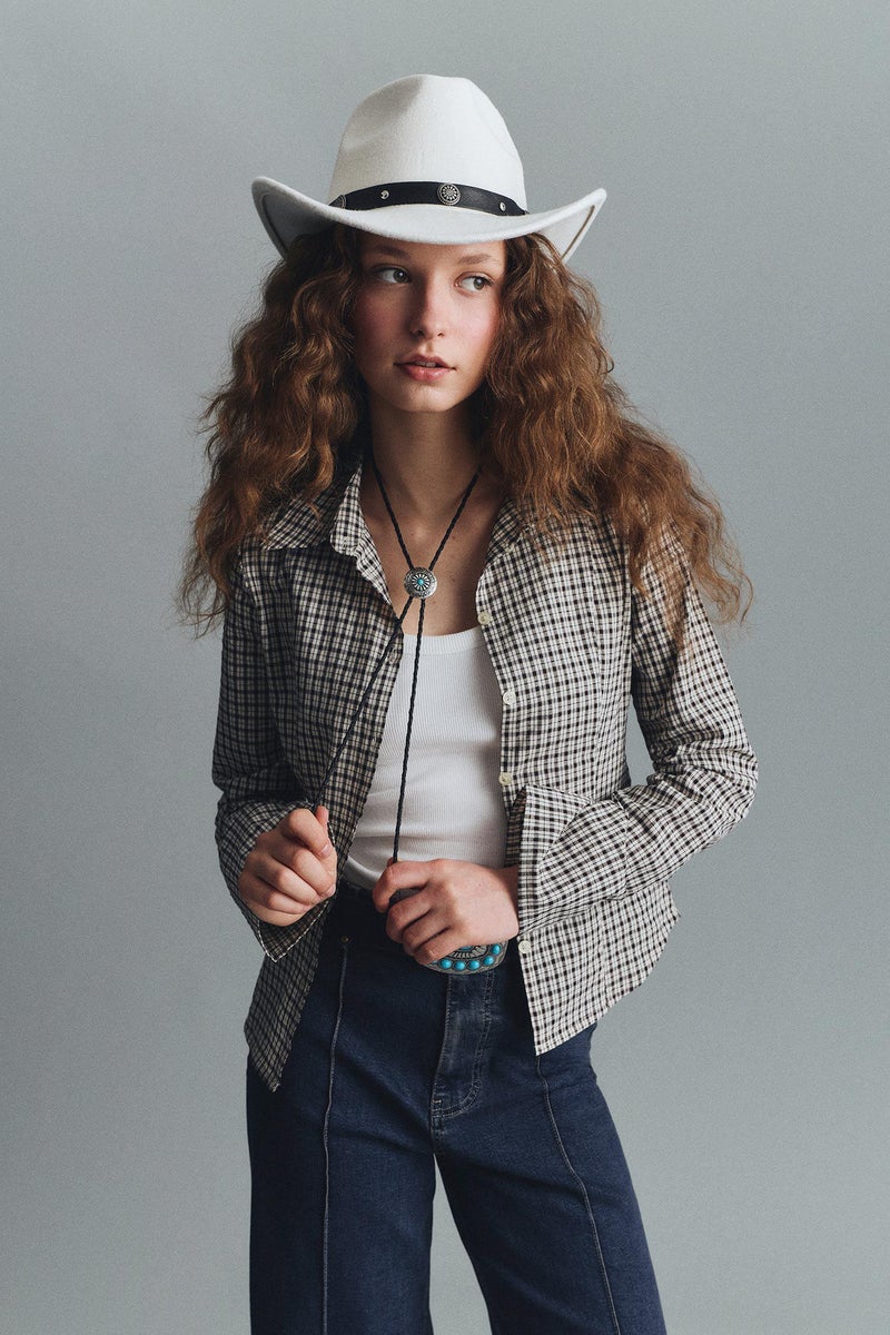 DeFacto Brown Woman Fitted Shirt Collar Checked Long Sleeve Shirt Casual - Image 1