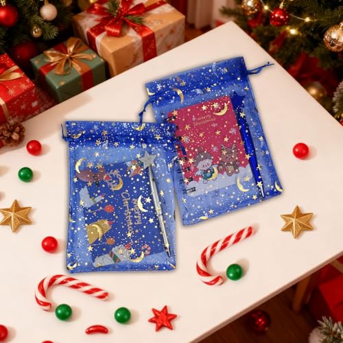 SUNGULF 100Pcs 5x7 Inches Sheer Drawstring Organza Bags Stars and Moon Wedding Party Favor Jewelry Candy Gift Pouches (Blue) - Image 4