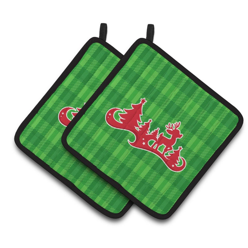 Caroline's Treasures ""Caroline's Treasures BB6973PTHD Christmas Tree Reindeer Green Pair of Pot Holders  7.5 x 7.5""""  Multicolor"" 
