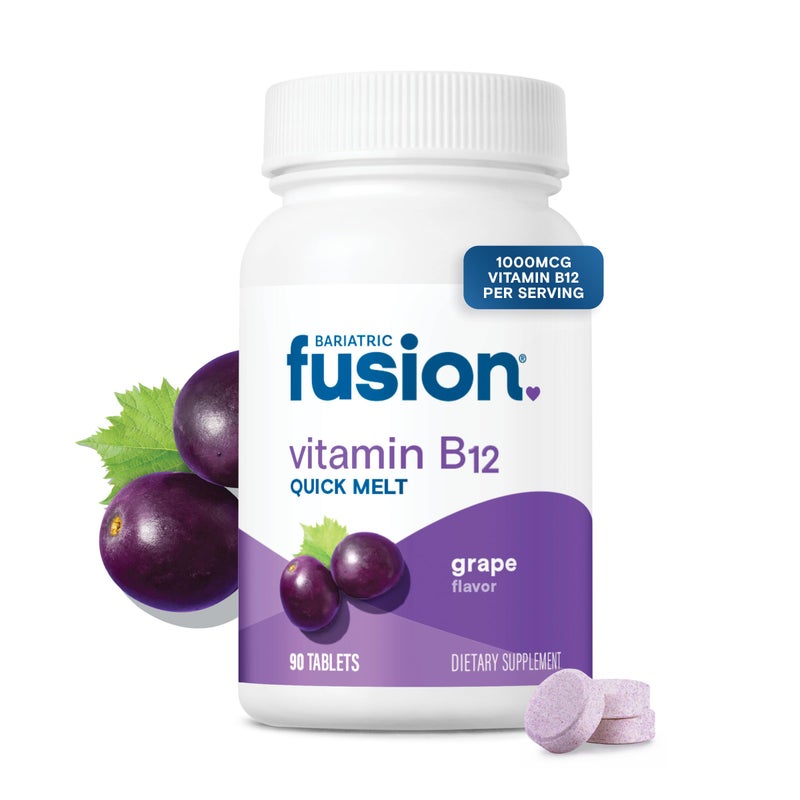Bariatric Fusion Vitamin B12 Sublingual 1000 mcg Melts Grape Flavored Vitamin B12 Dissolve Under Tongue Tablets with Folic Acid Sugar Free Methylcobalamin 90 Count
