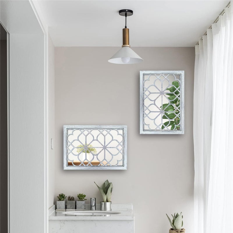 Wocred Set of 2 Rectangular Wall Mirror,Gorgeous Rustic Farmhouse Accent Mirror,Rustic White Color Entry Mirror for Bathroom Renovation,Bedrooms,Living Rooms and More(11”x15”) - Image 3