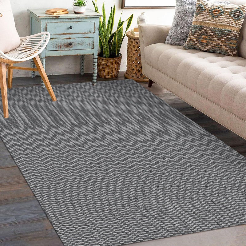 KOZYFLY Washable Entryway Rug 3x5 Ft Area Rugs Cotton Rubber Backed Throw Rugs Indoor Door Mat Kitchen Rugs Braided Floor Carpet for Front Entrance Kitchen Living Room, Grey/Charcoal Grey - Image 2
