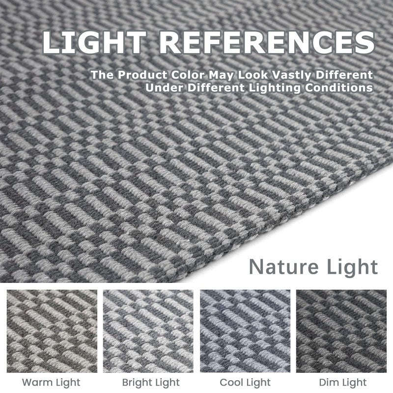 KOZYFLY Washable Entryway Rug 3x5 Ft Area Rugs Cotton Rubber Backed Throw Rugs Indoor Door Mat Kitchen Rugs Braided Floor Carpet for Front Entrance Kitchen Living Room, Grey/Charcoal Grey - Image 3