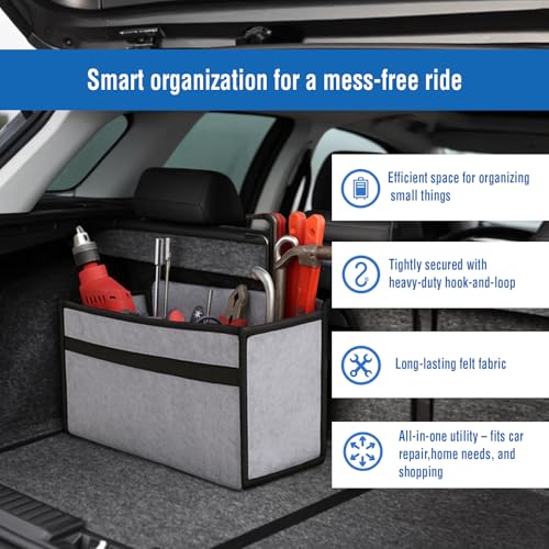 JVCV® Large Car Trunk Boot Organizer, Car Storage and Organizer Anti Slip Car Accessories Organizer for Car, Suv, Sedan, Truck, Minivan Anti Slip Bottom (LARGE - Light Grey). - Image 4
