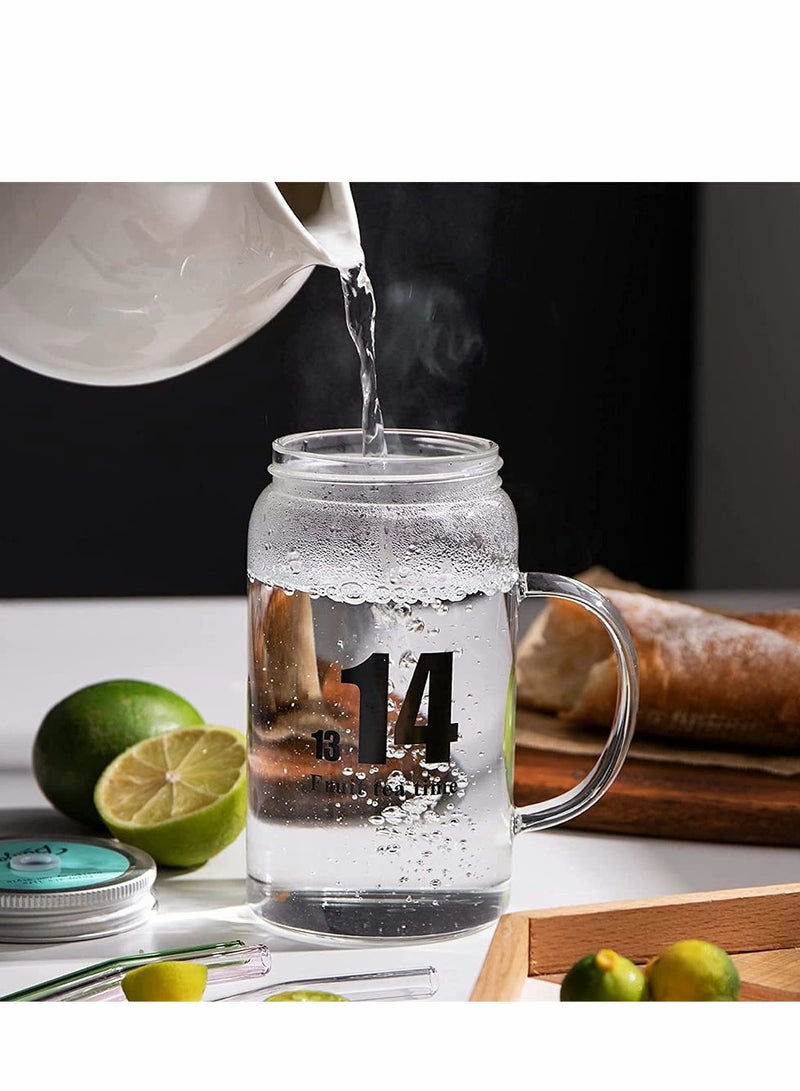 Excefore Glass Mug, Drinking Bottle Jar with Handles, Reusable Glass Water Bottle, Wide Mouth Clear Drinking Glass Bottle with Colored Lids for Juicing, Water, Tea, 16 Oz  - Image 3