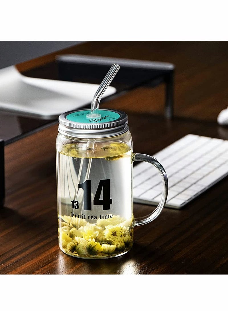 Excefore Glass Mug, Drinking Bottle Jar with Handles, Reusable Glass Water Bottle, Wide Mouth Clear Drinking Glass Bottle with Colored Lids for Juicing, Water, Tea, 16 Oz  - Image 4