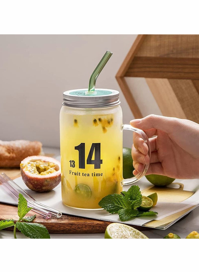 Excefore Glass Mug, Drinking Bottle Jar with Handles, Reusable Glass Water Bottle, Wide Mouth Clear Drinking Glass Bottle with Colored Lids for Juicing, Water, Tea, 16 Oz  - Image 5