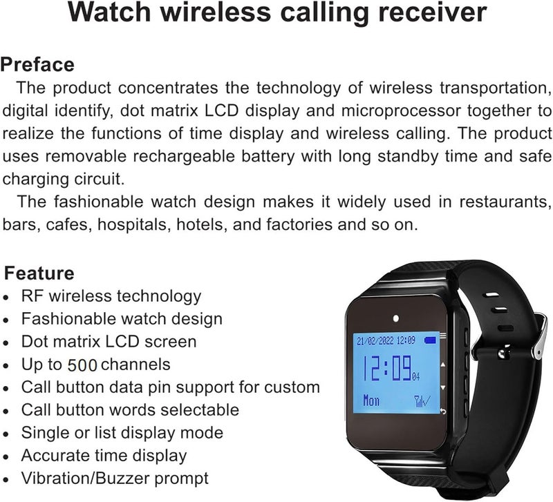 Multi option design Naroote Wireless Calling System with 5 Call Buttons 1 Watch Receiver 433.92MHz Water Proof Restaurant Paging System Single or List Display Modes for Clinic Nursing Home (Black) Trusted all-purpose quality Repeated use friendly design Daily life matching design User feedback upgraded quality Solid anti-deform Flexible varied design Wide range compatible material Global standard processed material Upgraded quality Transit & use compatible Varied global sizing picks KSA market popular practical build All-item matching trendy build Daily universal pick Trendy natural assorted colors Popular practical build Easy lifting build Temp resistant Globally engineered build Simple multi-feature practical build Elegant practical design Light sturdy raw material Field tested quality Liquid tight joint - Image 4