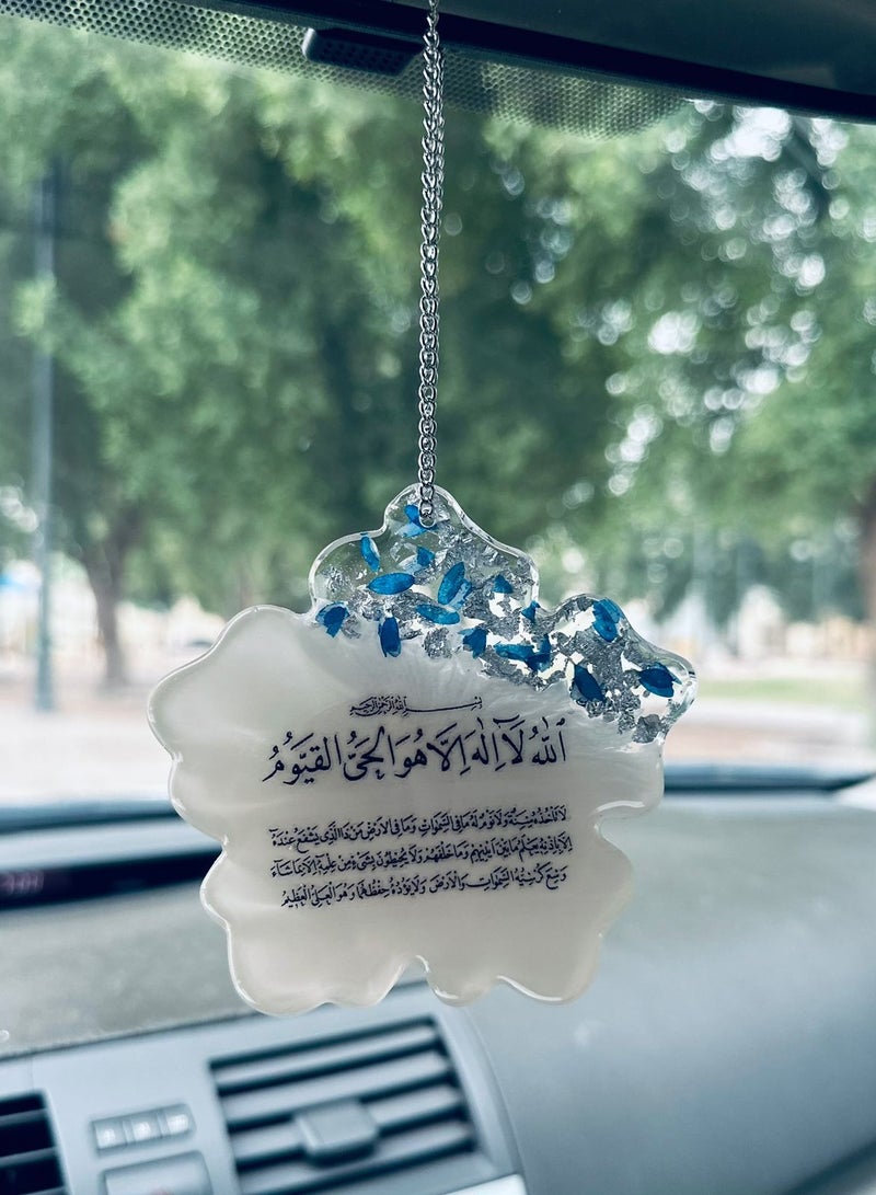 تعليقة سيارة وجهين لمرآة السيارة مزخرفة بالورد المجفف وورق الفضة - Image 1