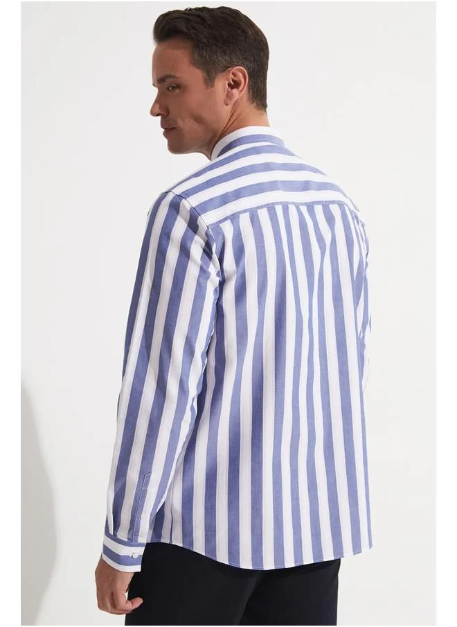 جون June Men Striped Long Sleeve Shirt White - Blue