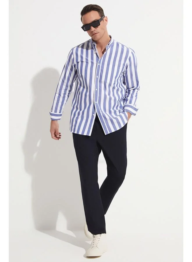 جون June Men Striped Long Sleeve Shirt White - Blue