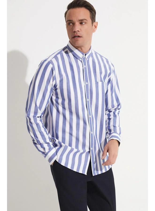 جون June Men Striped Long Sleeve Shirt White - Blue