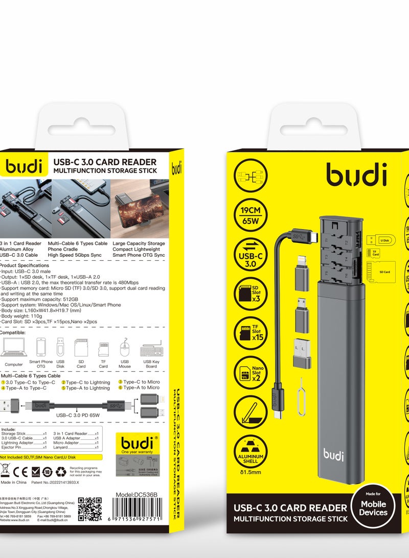 budi USB-C 3.0 CARD READER Multifunction Storage Stick - Image 1