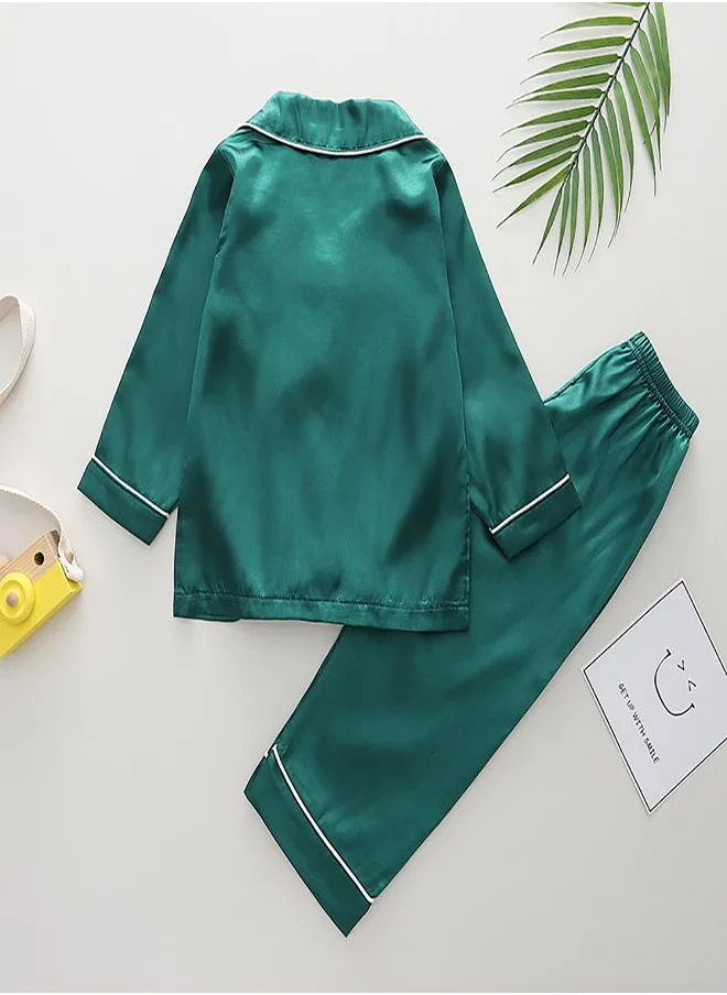 بيبي كلو Green Satin Pajamas with Santa Embroidery