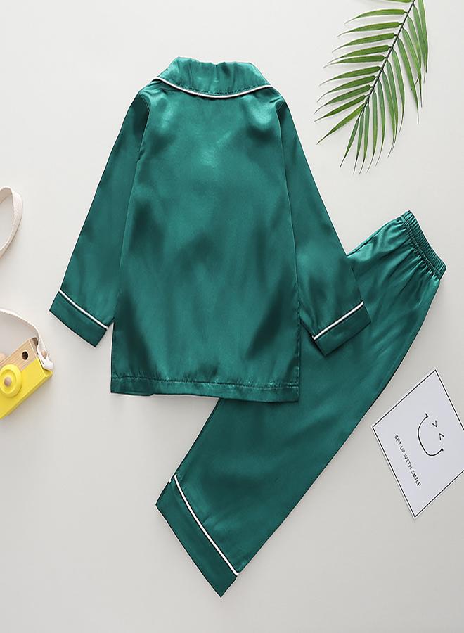 babyqlo Green Satin Pajamas with Santa Embroidery - Image 2