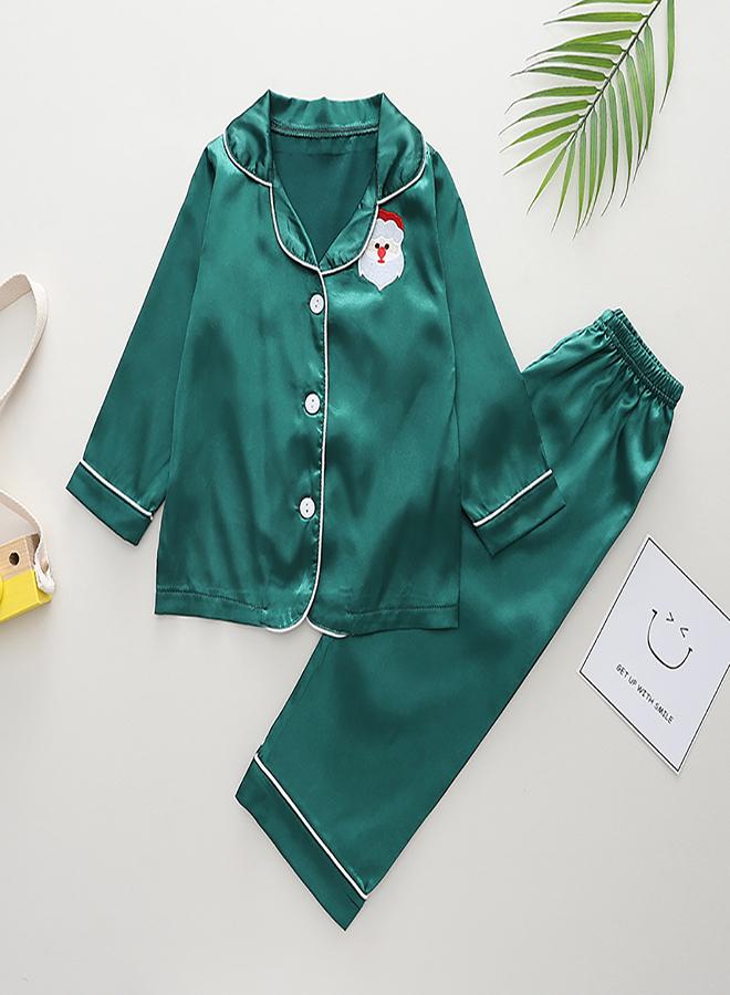 babyqlo Green Satin Pajamas with Santa Embroidery - Image 1