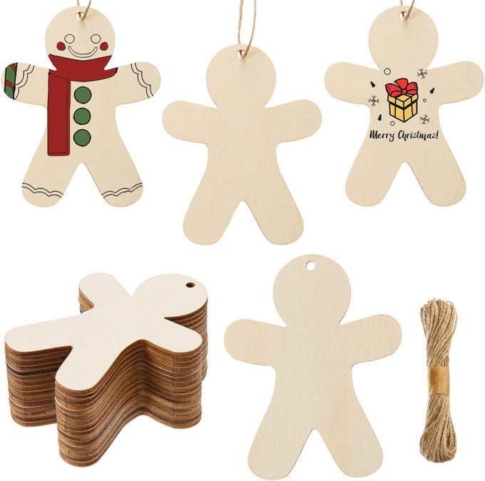 36 PCS WOODEN GINGERBREAD MAN ORNAMENTS UNFINISHED WOOD GINGERBREAD MAN CUTOUTS BLANK WOOD GINGERBREAD MEN HANGING DECOR WITH TWINE FOR DIY CRAFTS PRESENT TAGS CHRISTMAS XMAS PARTY DECOR394X472