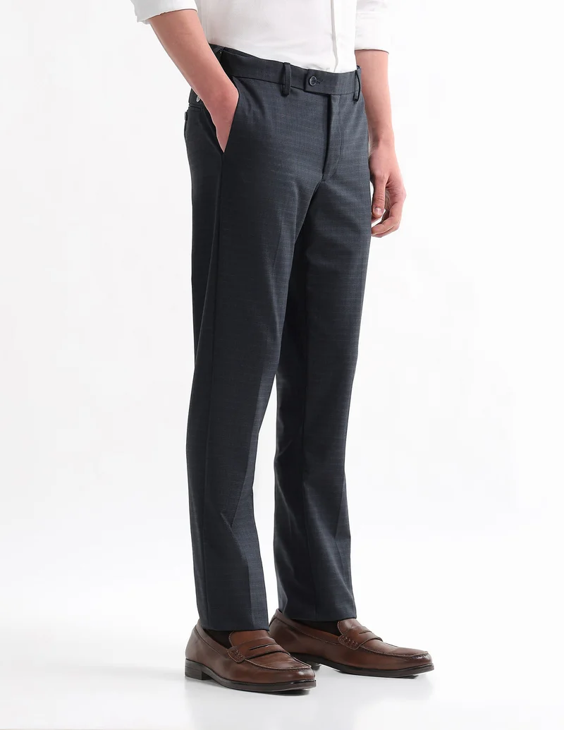 Arrow Navy Self Design Checked Regular Fit Trousers for Men | Best Price UAE
