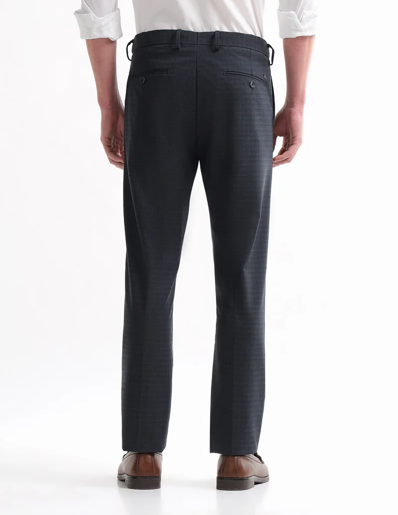 Arrow Navy Self Design Checked Regular Fit Trousers for Men | Best Price UAE