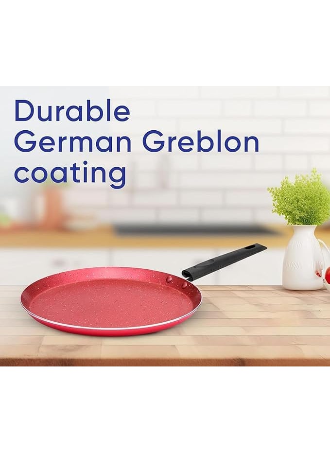 LEKORED LEKORED NonStick Aluminum Coating Pan Flat Skillet Dosa Pan Ceramic Pan for Cooking Omelet Pan Induction Base Pancake Griddle Roti Pan PFOA Free with StayCool Handle Induction Compatible Red  - Image 3