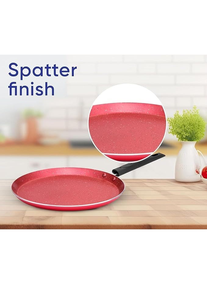 LEKORED LEKORED NonStick Aluminum Coating Pan Flat Skillet Dosa Pan Ceramic Pan for Cooking Omelet Pan Induction Base Pancake Griddle Roti Pan PFOA Free with StayCool Handle Induction Compatible Red  - Image 4