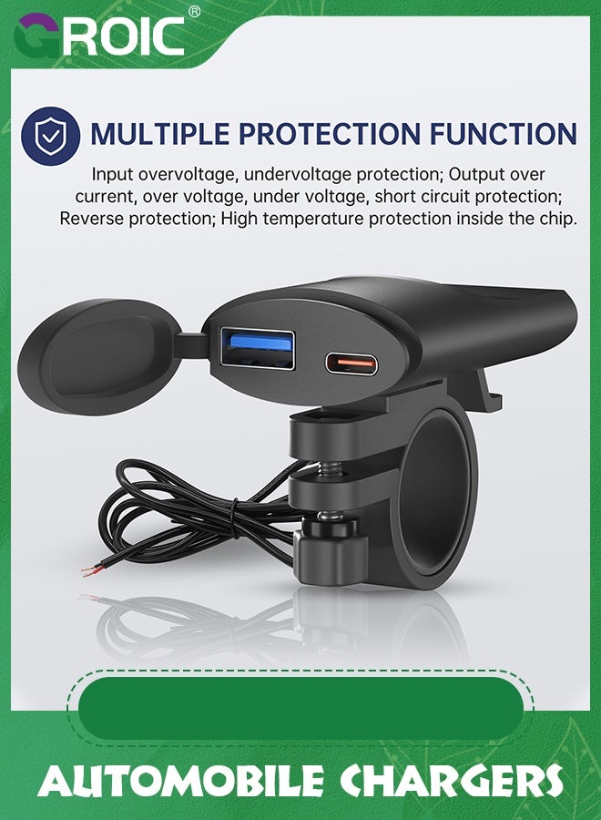 GROIC Motorcycle USB Phone Charger Qidoe Dual USB PD & Quick Charge 3.0 Motorcycle USB Charger Waterproof Motorcycle Accessories for Phone, iPad, GPS  - Image 2