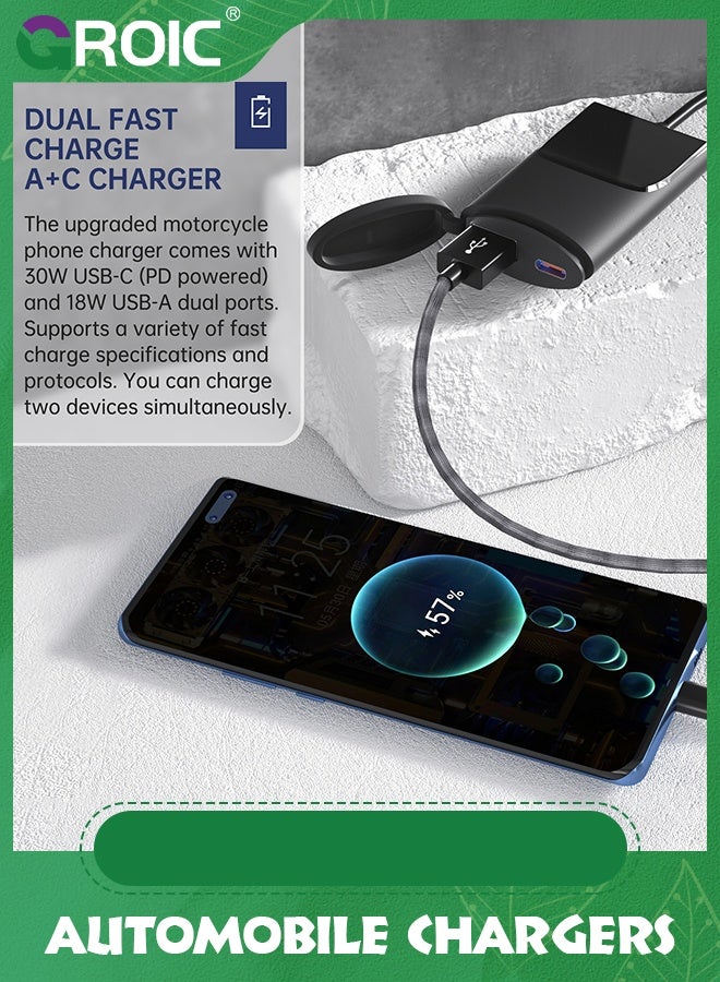 GROIC Motorcycle USB Phone Charger Qidoe Dual USB PD & Quick Charge 3.0 Motorcycle USB Charger Waterproof Motorcycle Accessories for Phone, iPad, GPS  - Image 4
