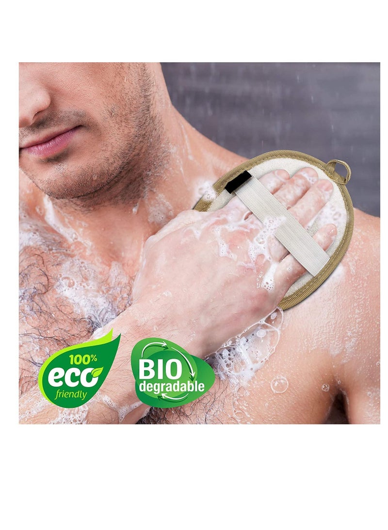 Y&D Natural Loofah Exfoliating Body Scrubber 3-Pack – Shower Sponges for Men and Women Eco-Friendly Oval Bath Exfoliators with Palm Straps, Cotton Backing Pads Linen Carry Bag - Image 3