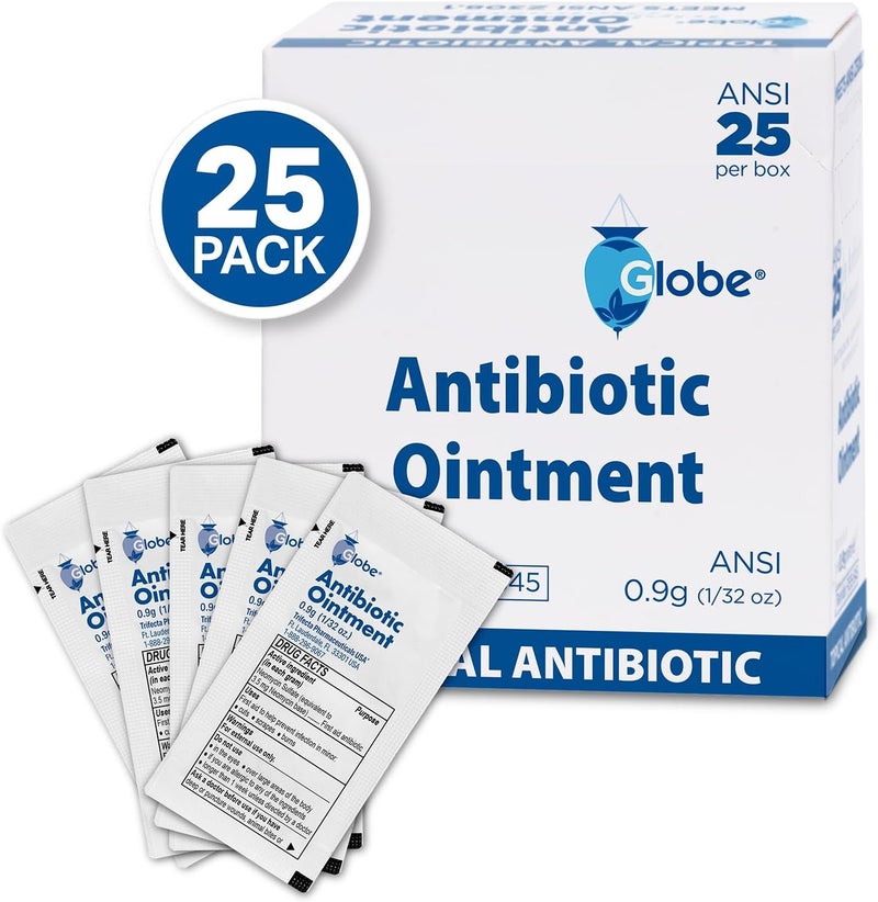 Globe غلوبي 25 عبوة مرهم مضاد حيوي للإسعافات الأولية 09 جرام عبوة واحدة مجموعة الإسعافات الأولية للخدوش والجروح والقطع والحروق يمنع العدوى حجم السفر - Image 3