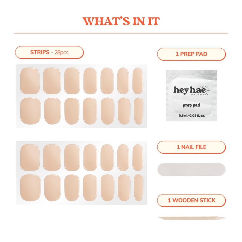 Heyhae Semi Cured Gel Nail Strips | Spring Nails No LED Lamp Needed Easy Apply & Remove | Includes 28 Strips, 1 Prep Pad, 1 Nail File & 1 Wooden Stick - Hey, Clean Girl - Image 3