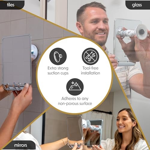 Luxo مرآة استحمام لوكسو، مرآة استحمام خالية من الضباب للحلاقة مع حامل شفرة قابل للإزالة - مرآة حلاقة للاستحمام مع كوب شفط قوي - مرآة خالية من الضباب ومقاومة للكسر للاستحمام - Image 4