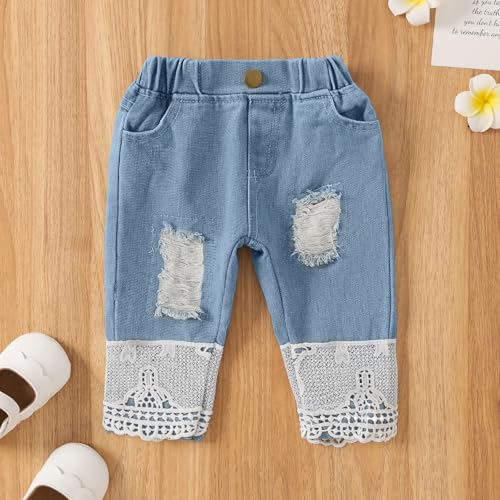 Yvowming Baby Girl Clothes Outfits Toddler Infant Baby Romper Top+Jeans Clothing Set (White, 12-18 Months) - Image 5