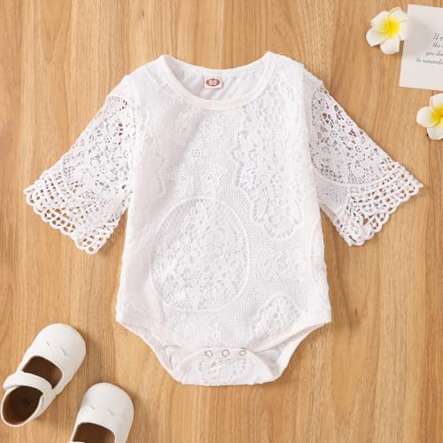 Yvowming Baby Girl Clothes Outfits Toddler Infant Baby Romper Top+Jeans Clothing Set (White, 12-18 Months) - Image 4
