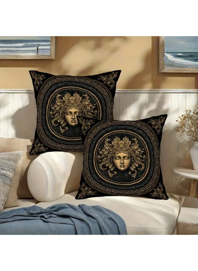 غطاء وسادة بنمط المفتاح اليوناني باللونين الأسود والذهبي - قطعتان - Image 4