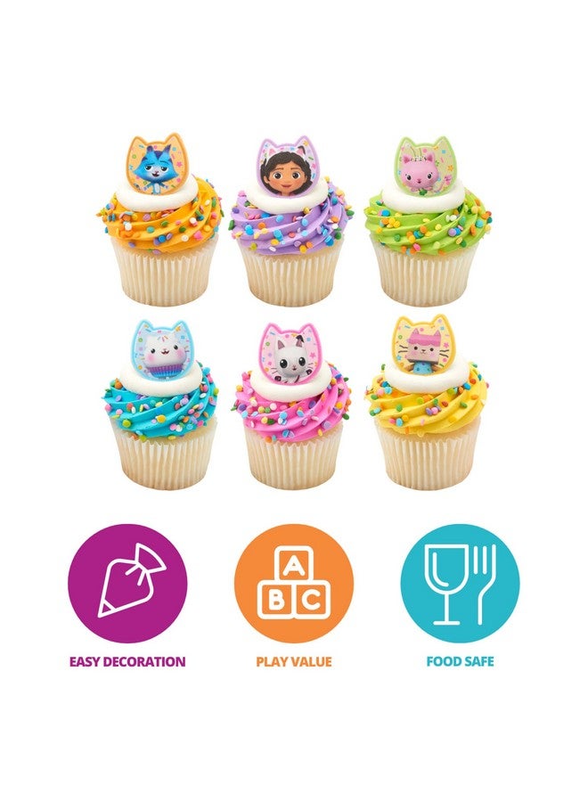 DecoPac DecoPac DreamWorks Gabby's Dollhouse Rings, 24 Cupcake Decorations Featuring Gabby, Pandy Paws, Irresistible Kitty Characters, and Super Fun Adventures! - 24 Pack  - Image 2