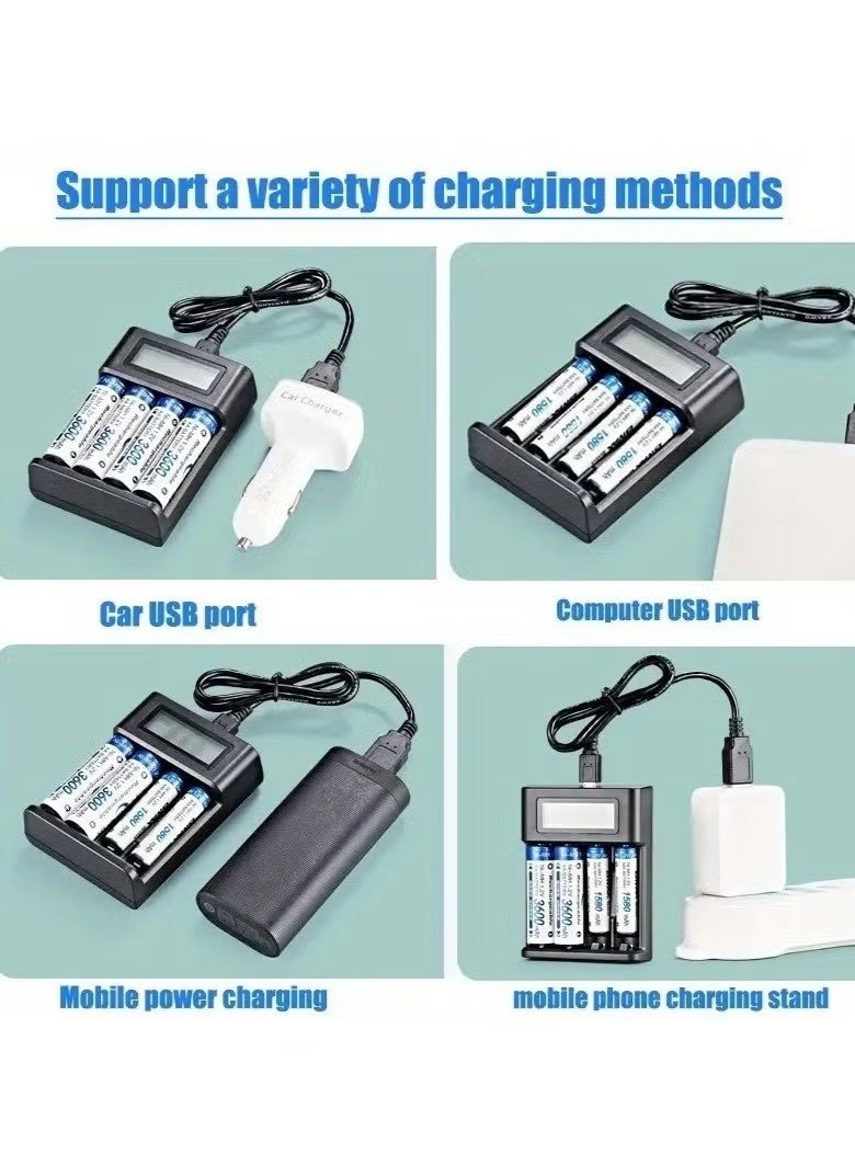 Mini USB AA AAA Battery Charger, 4 Bay, High-Speed Charging, Independent Slots, LCD Display, for Ni-MH Ni-CD Rechargeable Batteries - Image 3