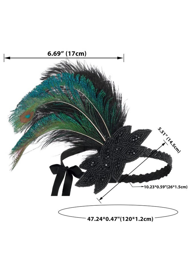 SWEETV 1920S Flapper Feather Headband, 20S Sequined Showgirl Headpiece, Gatsby Hair Accessories For Women (0.1 Black)  - Image 5