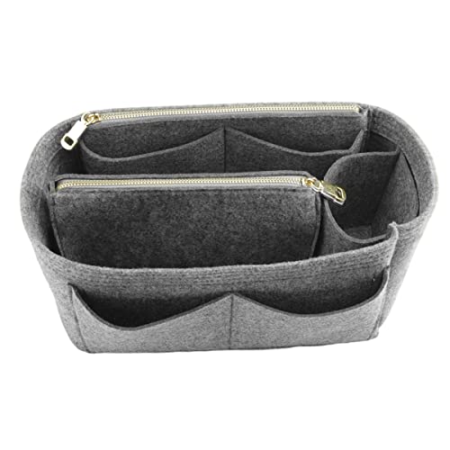 LEXSION Felt Purse Bag Organizer Insert with zipper Bag Tote Shaper Fit Speedy Neverful PM MM, B-grey, L, B-grey, L - Image 1