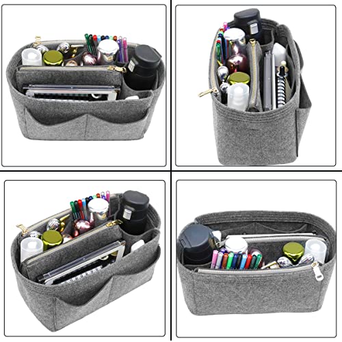 LEXSION Felt Purse Bag Organizer Insert with zipper Bag Tote Shaper Fit Speedy Neverful PM MM, B-grey, L, B-grey, L - Image 5
