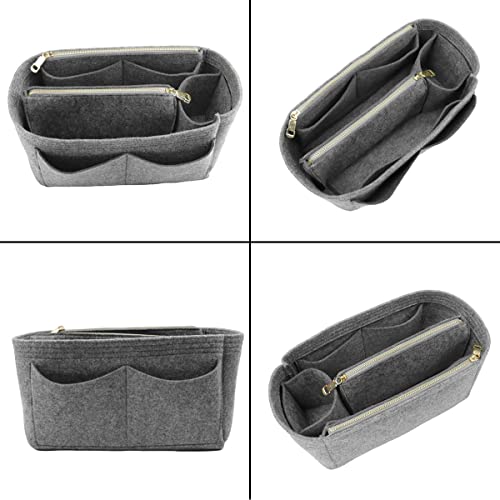 LEXSION Felt Purse Bag Organizer Insert with zipper Bag Tote Shaper Fit Speedy Neverful PM MM, B-grey, L, B-grey, L - Image 3