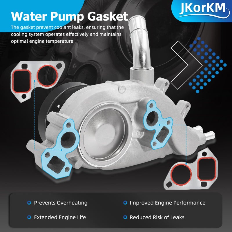 JkorkM مضخة مياه Jkorkm AW5104 مع ترموستات لـ 4.8 5.3 6.0 1999-2006 شيفروليه سيلفرادو تاهو سوبربان GMC سييرا يوكون كاديلاك بويك هامر إيسوزو ساب استبدال# AW5087 252-845 12456113 12458935 - Image 5