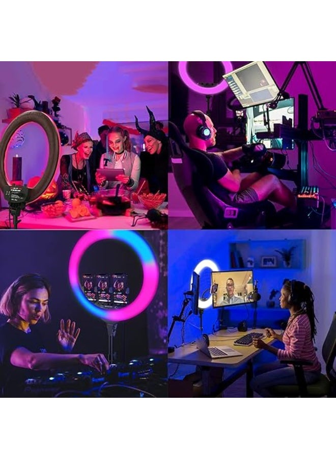 Large 18-Inch LED Ring Light with RGB Feature - Dimmable, Tripod Stand & Phone Holder - Professional Studio Lighting for Hair & Barbershops - Image 3